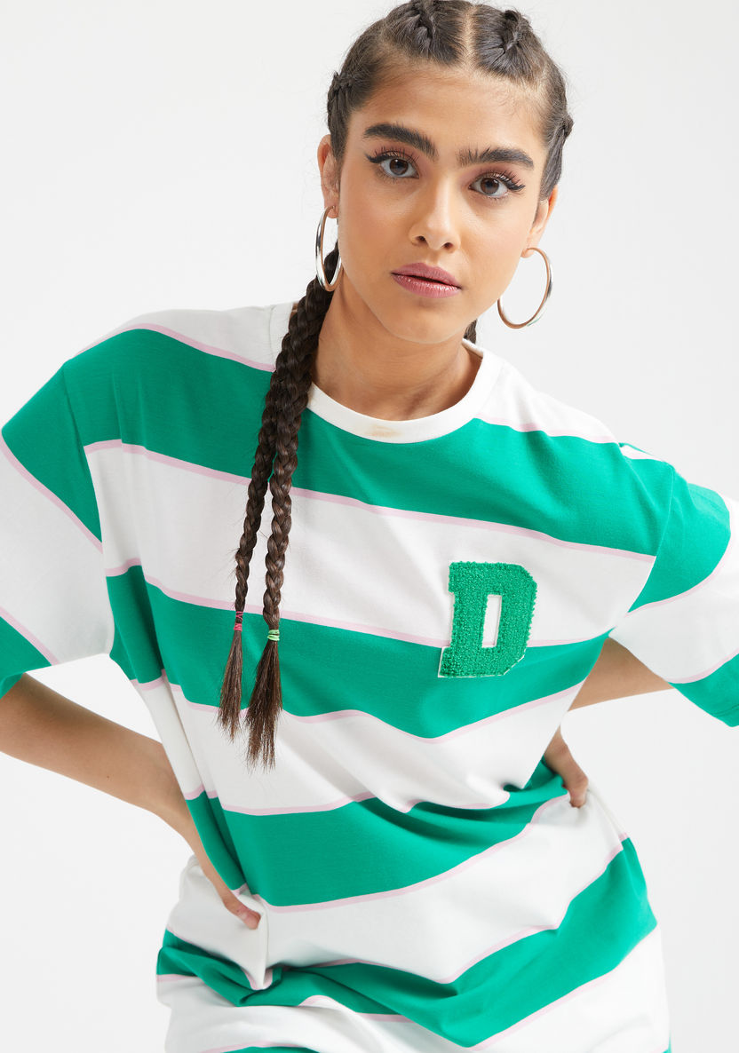 Striped Crew Neck T-Shirt with Short Sleeves-T Shirts-image-0