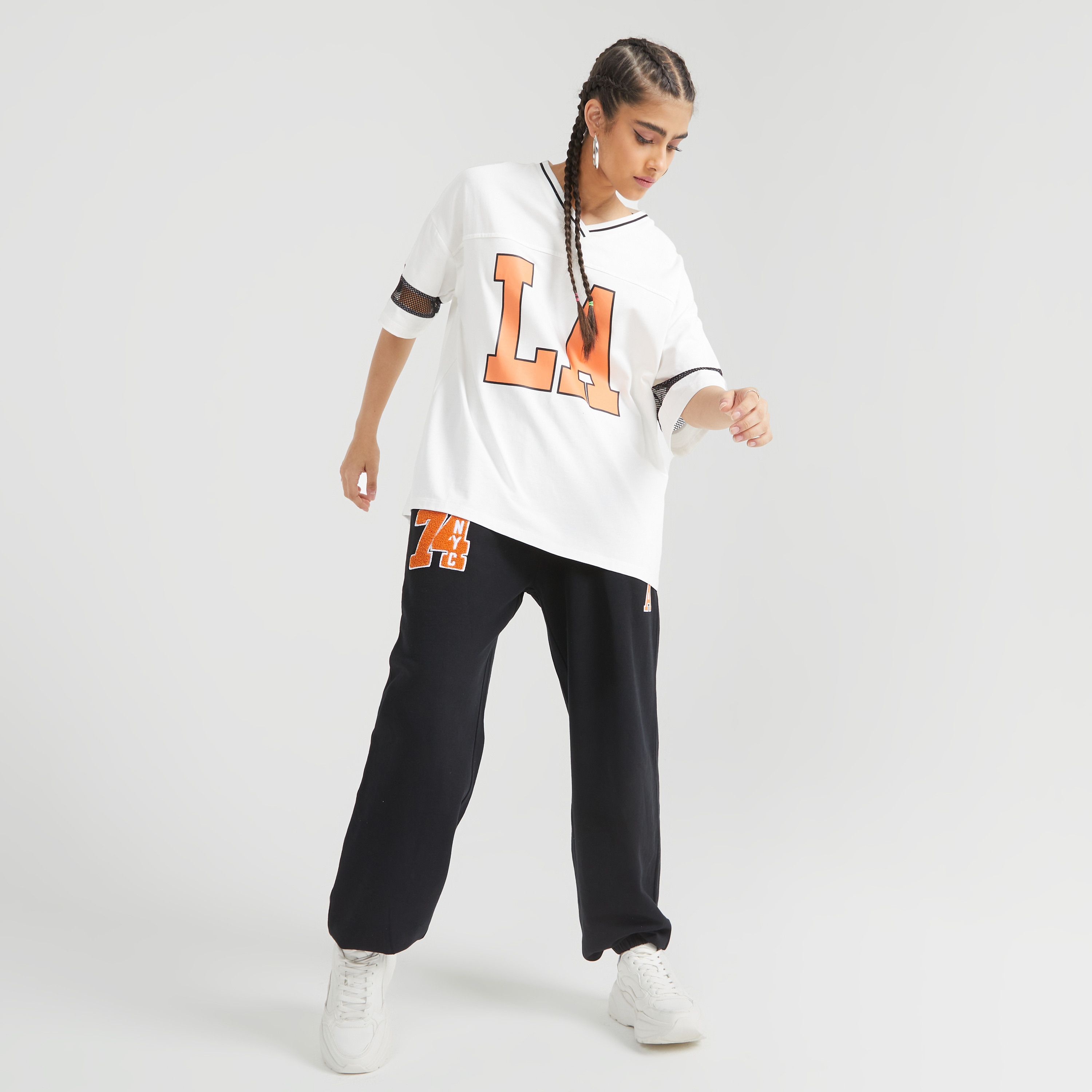Printed Longline T-shirt with V-neck and Short Sleeves-women-clothing-tshirts-image-2