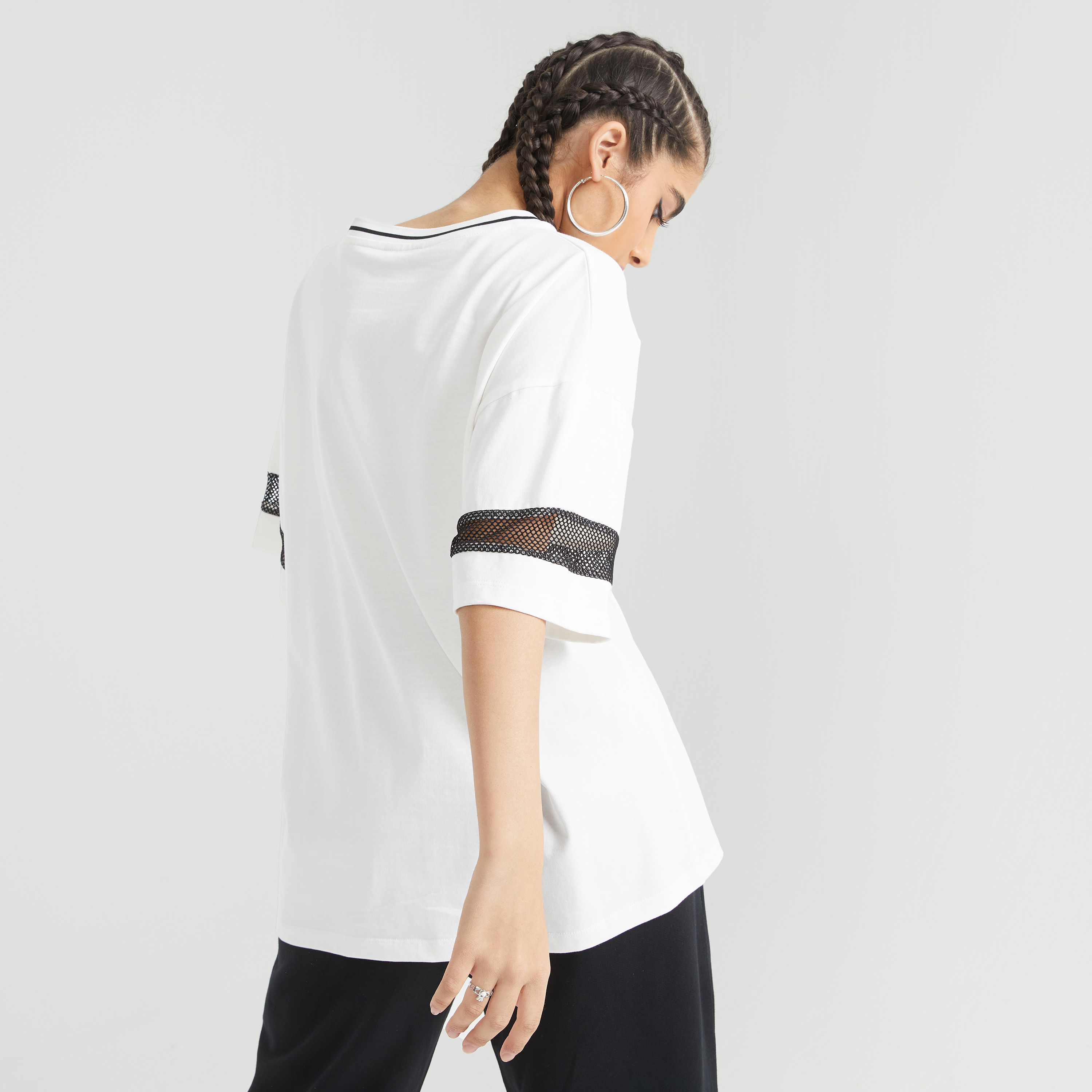 Printed Longline T-shirt with V-neck and Short Sleeves-women-clothing-tshirts-image-4