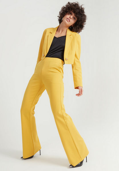 Solid Mid-Rise Trousers with Pockets and Flared Hem-Pants-image-1