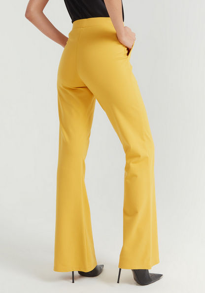 Solid Mid-Rise Trousers with Pockets and Flared Hem-Pants-image-3