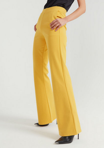 Solid Mid-Rise Trousers with Pockets and Flared Hem-Pants-image-4