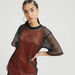 Mesh Detail Mini Shift Dress with Crew Neck and Short Sleeves-Dresses-thumbnail-2