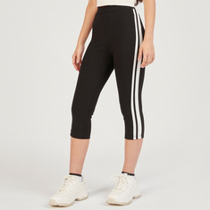 Cropped Leggings with Elasticated Waistband and Side Tape Detail