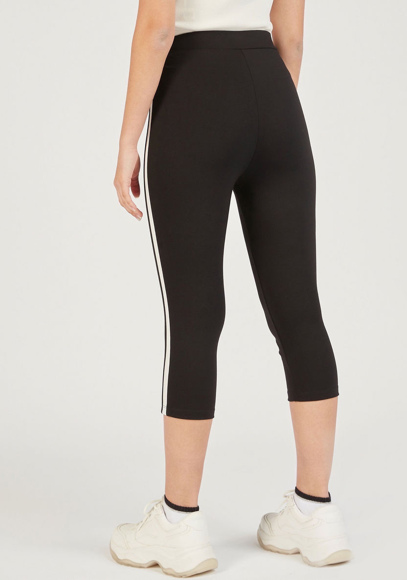 Cropped Leggings with Elasticated Waistband and Side Tape Detail-Leggings-image-3