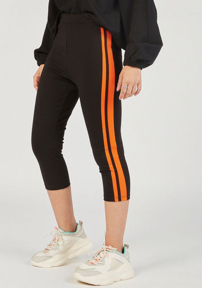 Cropped Leggings with Elasticated Waistband and Side Tape Detail-Leggings-image-0