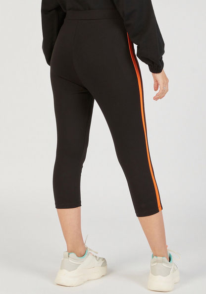 Cropped Leggings with Elasticated Waistband and Side Tape Detail-Leggings-image-3