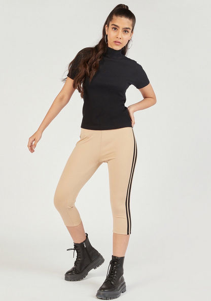 Cropped Leggings with Elasticated Waistband and Side Tape Detail-Leggings-image-0
