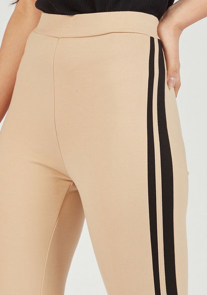 Cropped Leggings with Elasticated Waistband and Side Tape Detail-Leggings-image-1