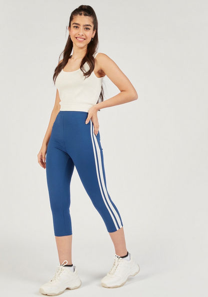 Cropped Leggings with Elasticated Waistband and Side Tape Detail-Leggings-image-4
