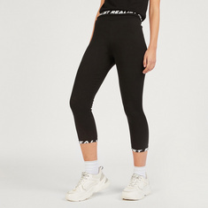 Solid Mid-Rise 3/4 Leggings with Elasticated Waistband