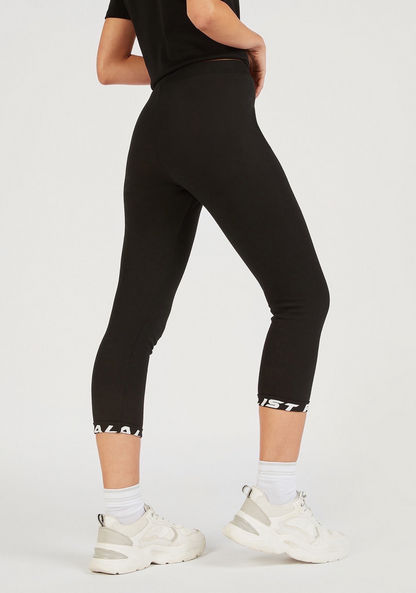 Solid Mid-Rise 3/4 Leggings with Elasticated Waistband-Leggings-image-3