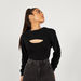 Solid Crew Neck Crop T-shirt with Long Sleeves-T Shirts-thumbnailMobile-0