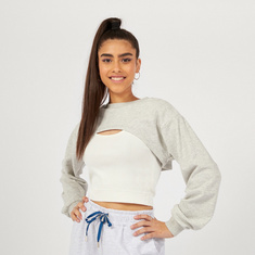 Solid Crew Neck Crop T-shirt with Long Sleeves