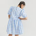Checked Mini A-line Dress with Puff Sleeves-Dresses-thumbnail-3