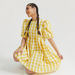 Checked Mini A-line Dress with Puff Sleeves-Dresses-thumbnailMobile-0