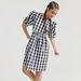 Checked Mini A-line Dress with Puff Sleeves-Dresses-thumbnailMobile-0