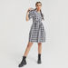 Checked Mini A-line Dress with Puff Sleeves-Dresses-thumbnail-1