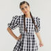 Checked Mini A-line Dress with Puff Sleeves-Dresses-thumbnailMobile-2
