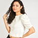 Solid Crew Neck Crop Top with Puff Sleeves and Tie-Up Detail-Shirts & Blouses-thumbnail-2
