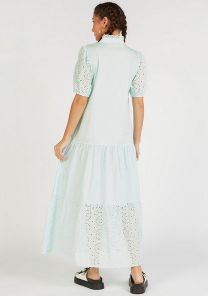 Lace Maxi Shirt Dress with High Neck and Short Sleeves-Dresses-image-3