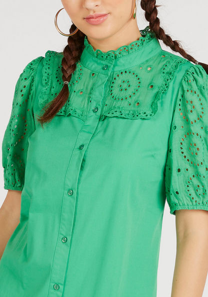 Lace Maxi Shirt Dress with High Neck and Short Sleeves-Dresses-image-2