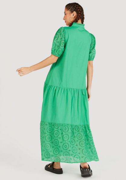 Lace Maxi Shirt Dress with High Neck and Short Sleeves-Dresses-image-3