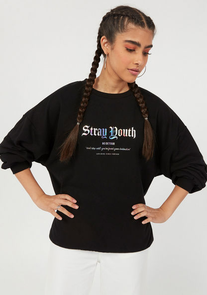 Typographic Print Crew Neck Sweatshirt with Long Sleeves-Sweatshirts-image-0