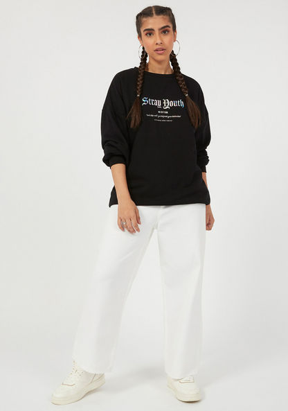 Typographic Print Crew Neck Sweatshirt with Long Sleeves-Sweatshirts-image-1