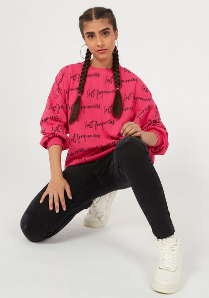 Typographic Print Crew Neck Sweatshirt with Long Sleeves-Sweatshirts-image-1