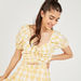 Checked Crop Top with Ruched Detail and Short Sleeves-Shirts & Blouses-thumbnailMobile-0