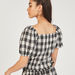 Checked Crop Top with Ruched Detail and Short Sleeves-Shirts & Blouses-thumbnail-3