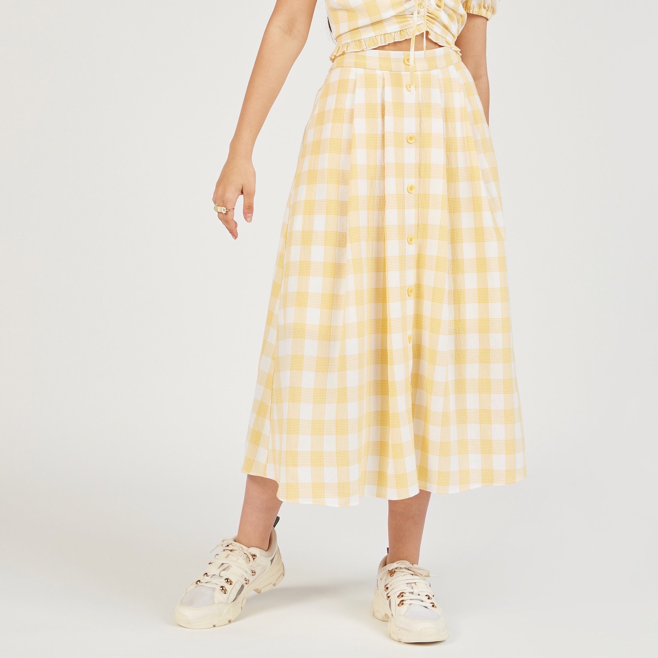 تنورة كاروهات إيه لاين بزر إغلاق وجيوب-women-clothing-skirts-image-1
