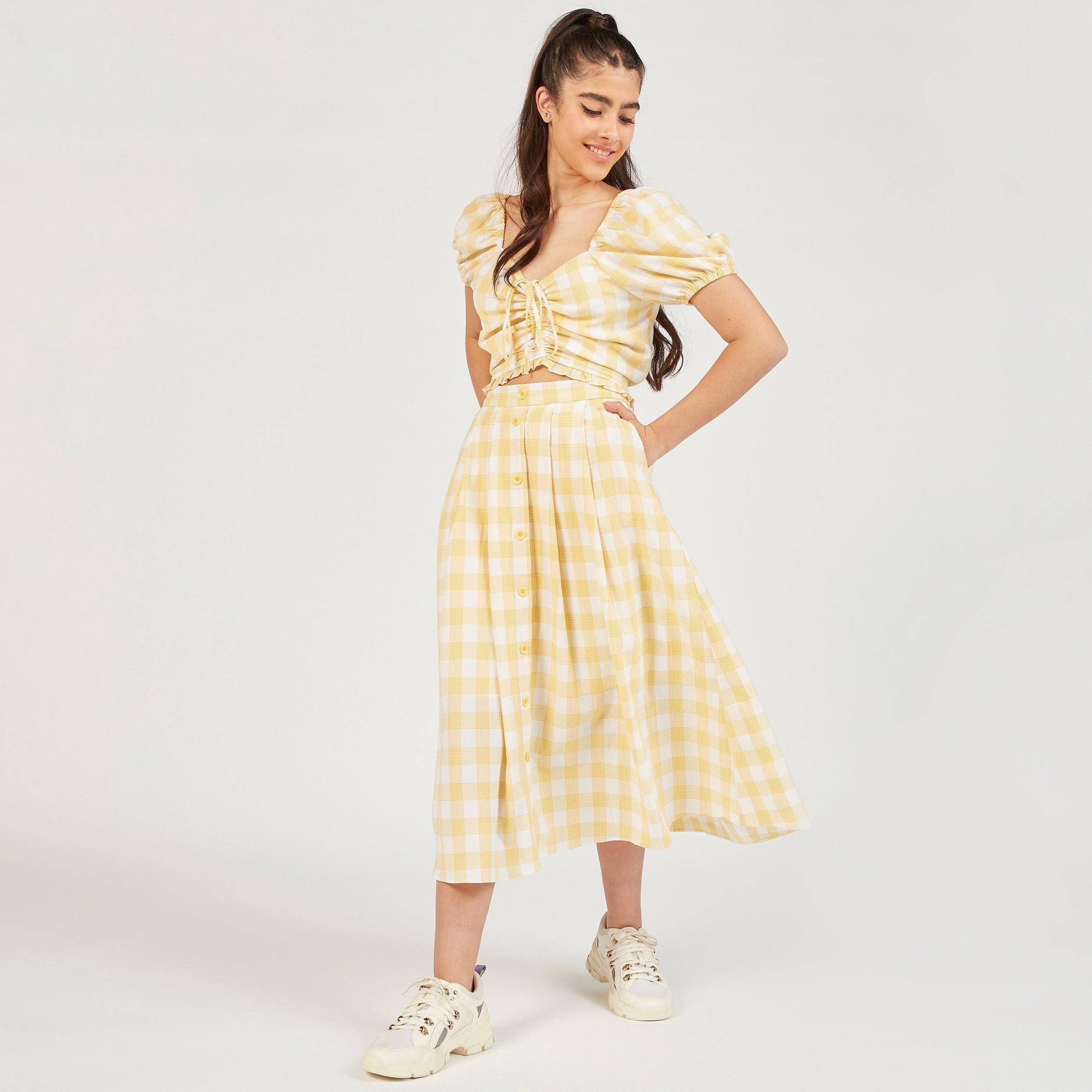 تنورة كاروهات إيه لاين بزر إغلاق وجيوب-women-clothing-skirts-image-2
