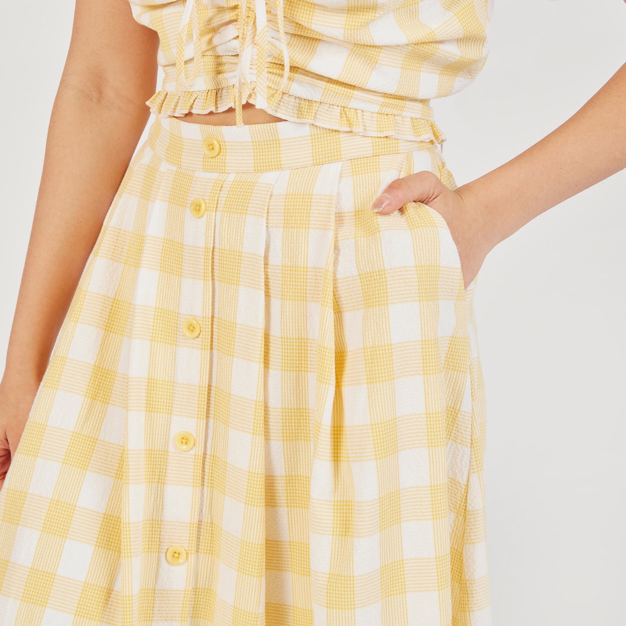 تنورة كاروهات إيه لاين بزر إغلاق وجيوب-women-clothing-skirts-image-3