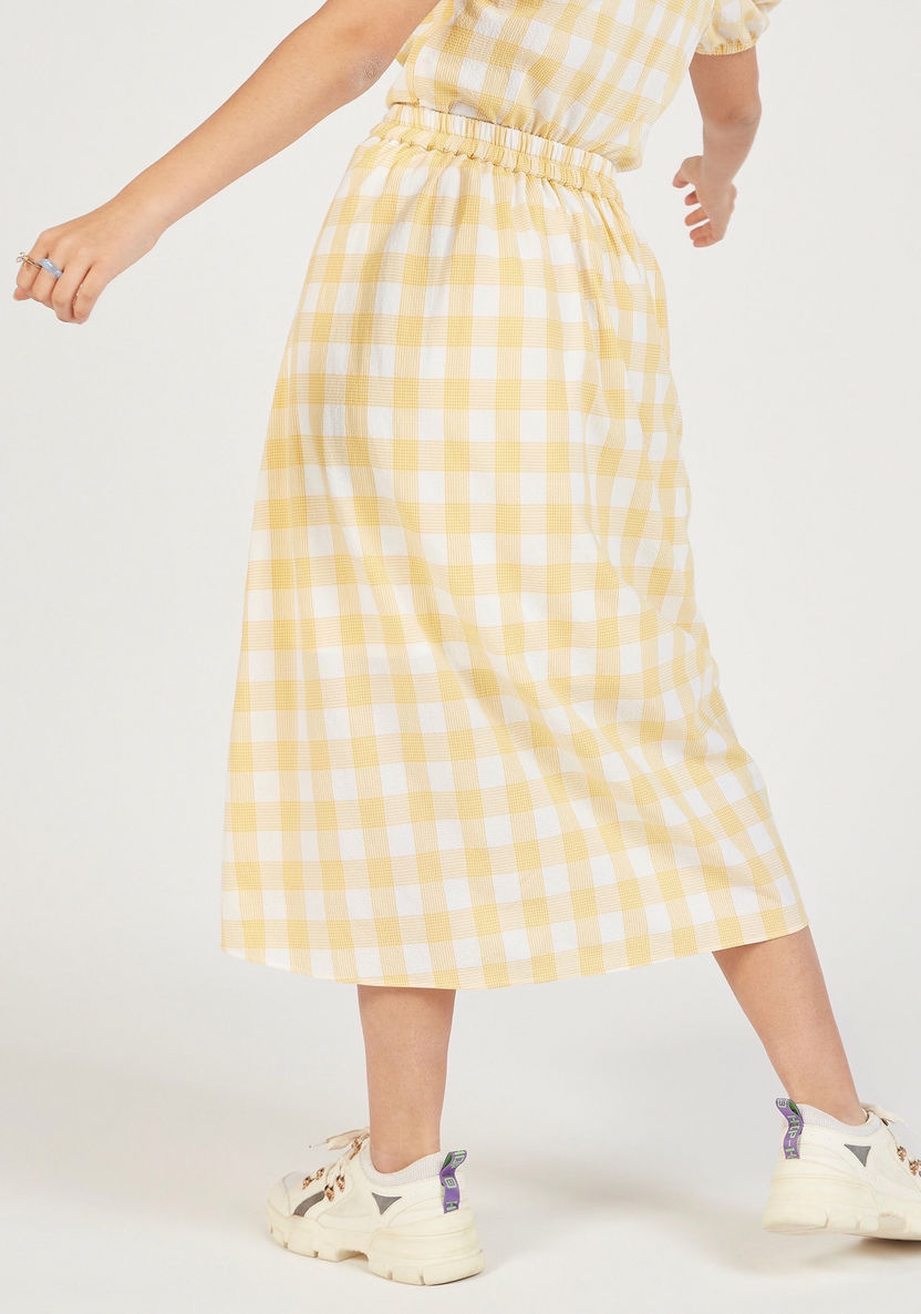 Checked A-line Skirt with Button Closure and Pockets-Skirts-image-3