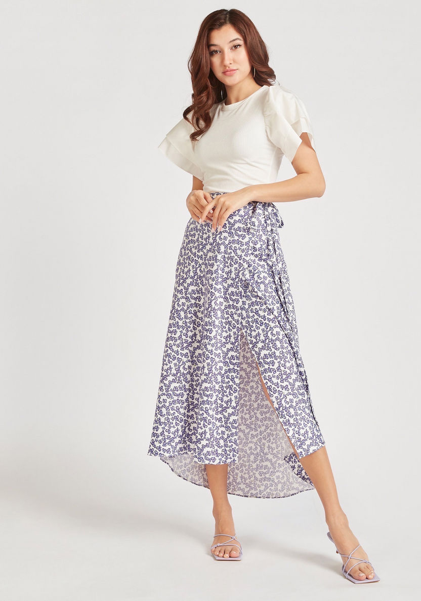 Printed Midi Wrap Skirt with Slit Detail-Skirts-image-1