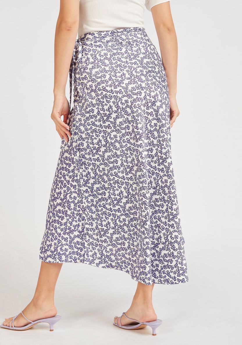 Printed Midi Wrap Skirt with Slit Detail-Skirts-image-4