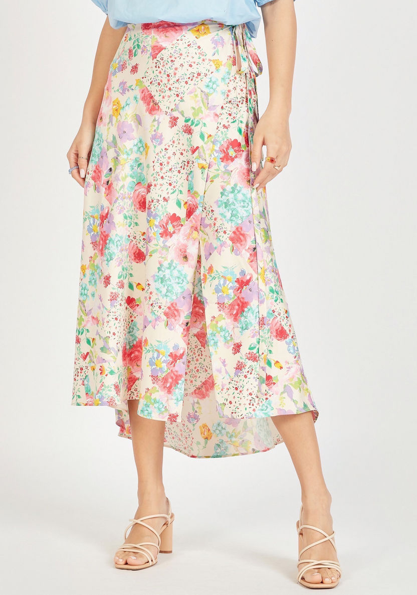 Floral Print Midi Wrap Skirt with Slit Detail-Skirts-image-0