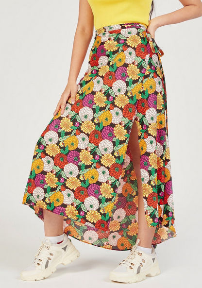 Floral Print Midi Wrap Skirt with Slit Detail-Skirts-image-0