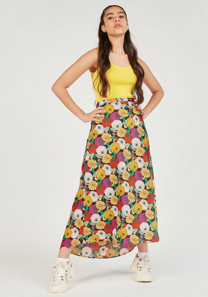 Floral Print Midi Wrap Skirt with Slit Detail-Skirts-image-1
