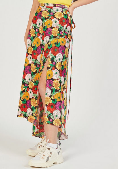 Floral Print Midi Wrap Skirt with Slit Detail-Skirts-image-4