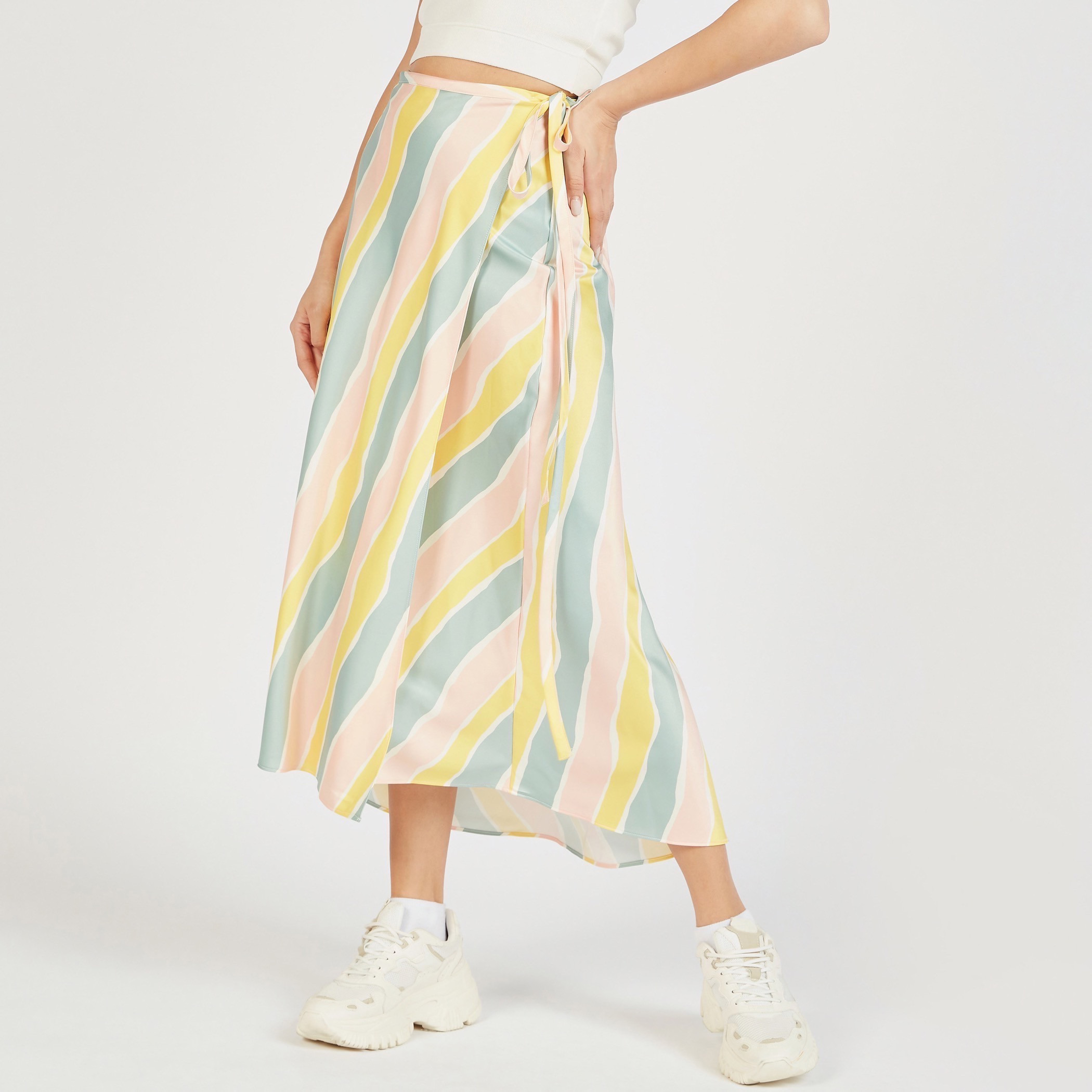 تنورة ميدي ملفوفة ومقلّمة برباط على الخصر-women-clothing-skirts-image-1