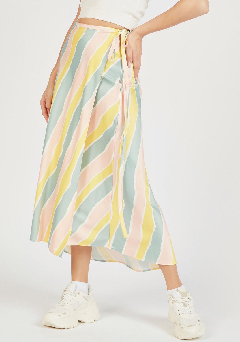 Striped Midi Wrap Skirt with Waist Tie-Ups-Skirts-image-0