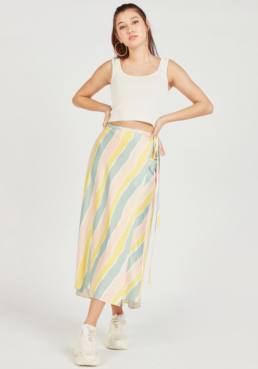 Striped Midi Wrap Skirt with Waist Tie-Ups-Skirts-image-1
