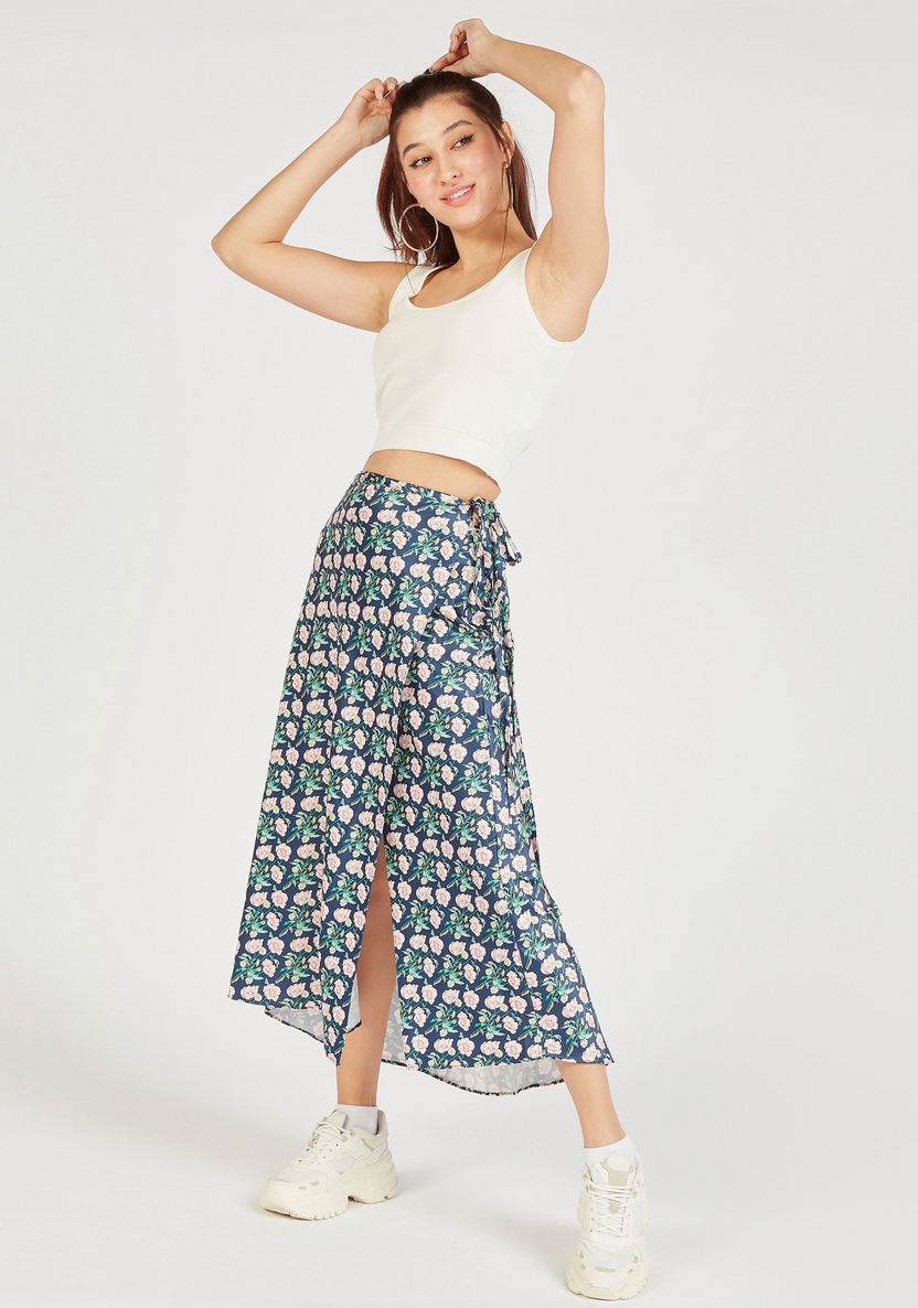 Floral Print Midi Wrap Skirt with Waist Tie-Ups-Skirts-image-1