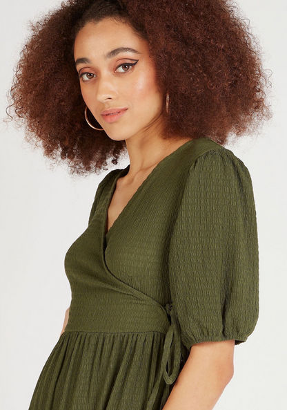 Textured Maxi Wrap Dress with Puff Sleeves-Dresses-image-2