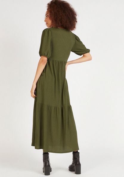 Textured Maxi Wrap Dress with Puff Sleeves-Dresses-image-3