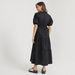 Solid Maxi A-line Tiered Dress with Crew Neck and Puff Sleeves-Dresses-thumbnail-3