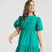 Solid Maxi A-line Tiered Dress with Crew Neck and Puff Sleeves-Dresses-thumbnail-2